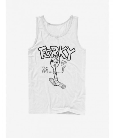 Disney Pixar Toy Story 4 Doodle Fork White Tank Top $8.72 Tops